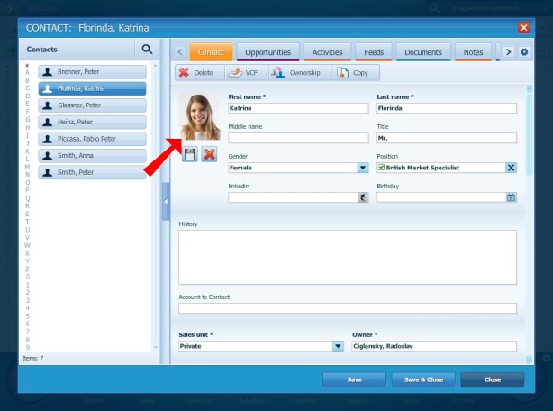Opened Contact in Pipeliner CRM