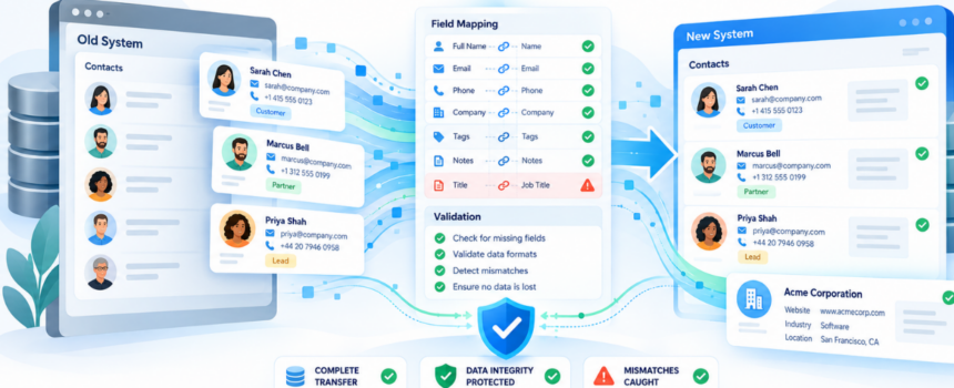 How do you migrate contacts from another system without silently losing data?
